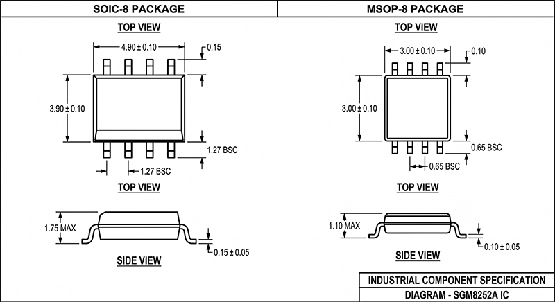 SGM8252A SOIC-8/MSOP-8 封装尺寸图