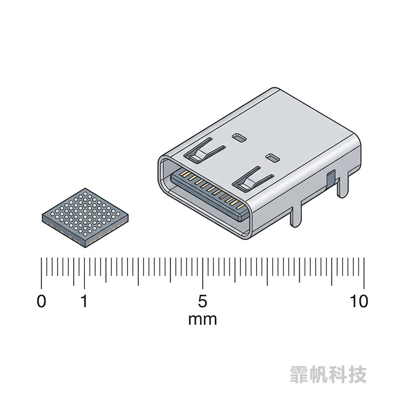 WLCSP封装与USB-C连接器尺寸对比