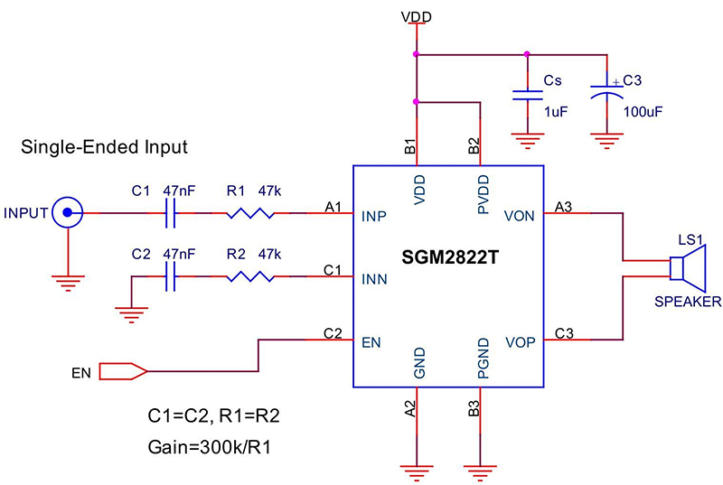 SGM2822T单端输入电路